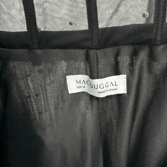 NWT Mac Duggal Black One Shoulder Pearl Beaded Tulle Velvet Midi Ballgown Size 8 - Picture 15 of 15